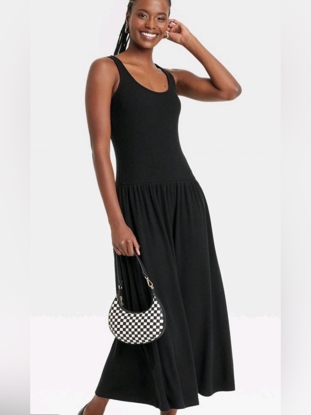 NWT Universal Thread Women's Ribbed Midi Sundress Drop Waist- Sz Small - Black